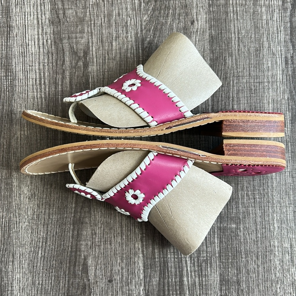 SOLD Jack Rogers Pink/Cream Navajo Leather Flat Sandals Whipstitch Barbiecore 7 - Picture 7 of 14